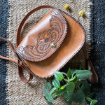 Vintage inspired Hand tooled leather hang bag-Western Culture Leather
