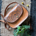 Vintage inspired Hand tooled leather hang bag-Western Culture Leather