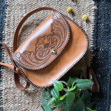 Vintage inspired Hand tooled leather hang bag-Western Culture Leather