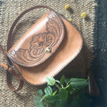 Vintage inspired Hand tooled leather hang bag-Western Culture Leather