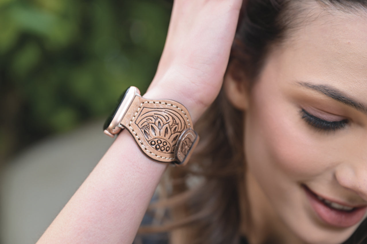 Leather Tooled Watch Band-Western Culture Leather