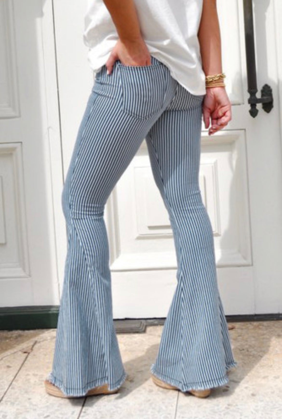 Blue & White Stripe Flares-Western Culture Leather