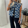 Blue Beau Check Denim Vest-Western Culture Leather