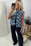 Blue Beau Check Denim Vest-Western Culture Leather