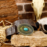Brown Embossed Belt - Turquoise Buckle-Western Culture Leather