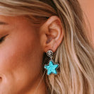 Turquoise Star Stud Dangle Earrings-Western Culture Leather