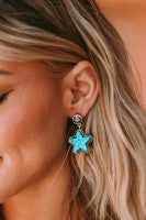 Turquoise Star Stud Dangle Earrings-Western Culture Leather