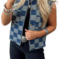 Blue Beau Check Denim Vest-Western Culture Leather