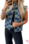 Blue Beau Check Denim Vest-Western Culture Leather