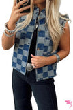 Blue Beau Check Denim Vest-Western Culture Leather