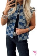 Blue Beau Check Denim Vest-Western Culture Leather