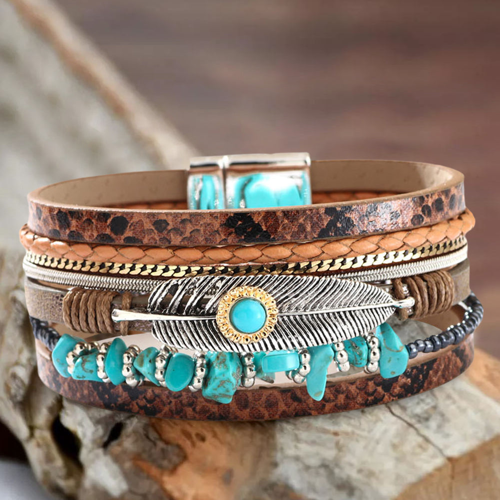 Turquoise Layer Bracelet-Western Culture Leather