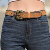 Turquoise Tooled Leather Belt-Western Culture Leather