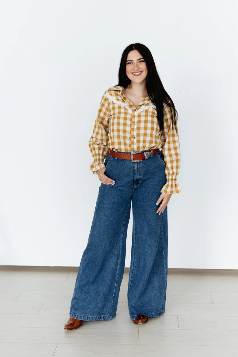 Ladies Gingham & Lace blouse-Western Culture Leather