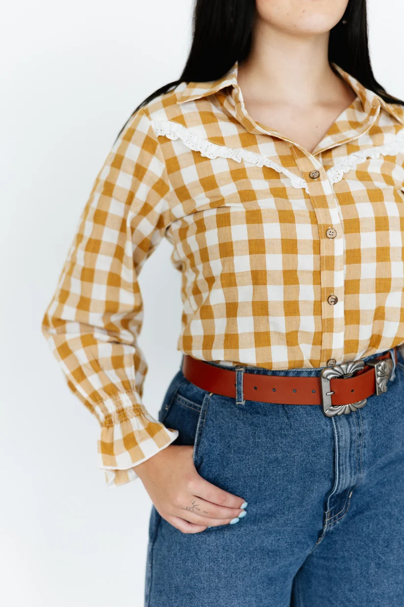 Ladies Gingham & Lace blouse-Western Culture Leather