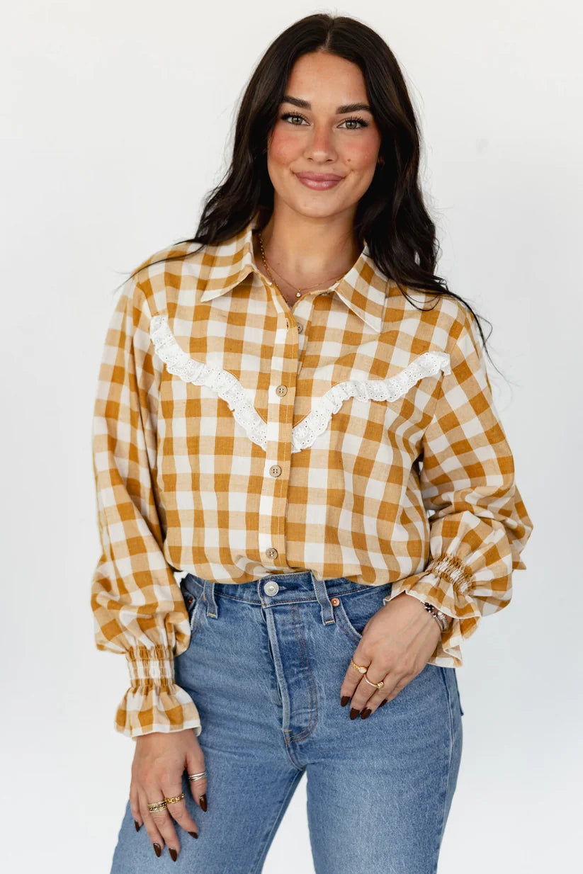 Ladies Gingham & Lace blouse-Western Culture Leather