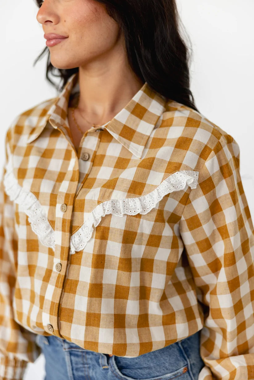 Ladies Gingham & Lace blouse-Western Culture Leather