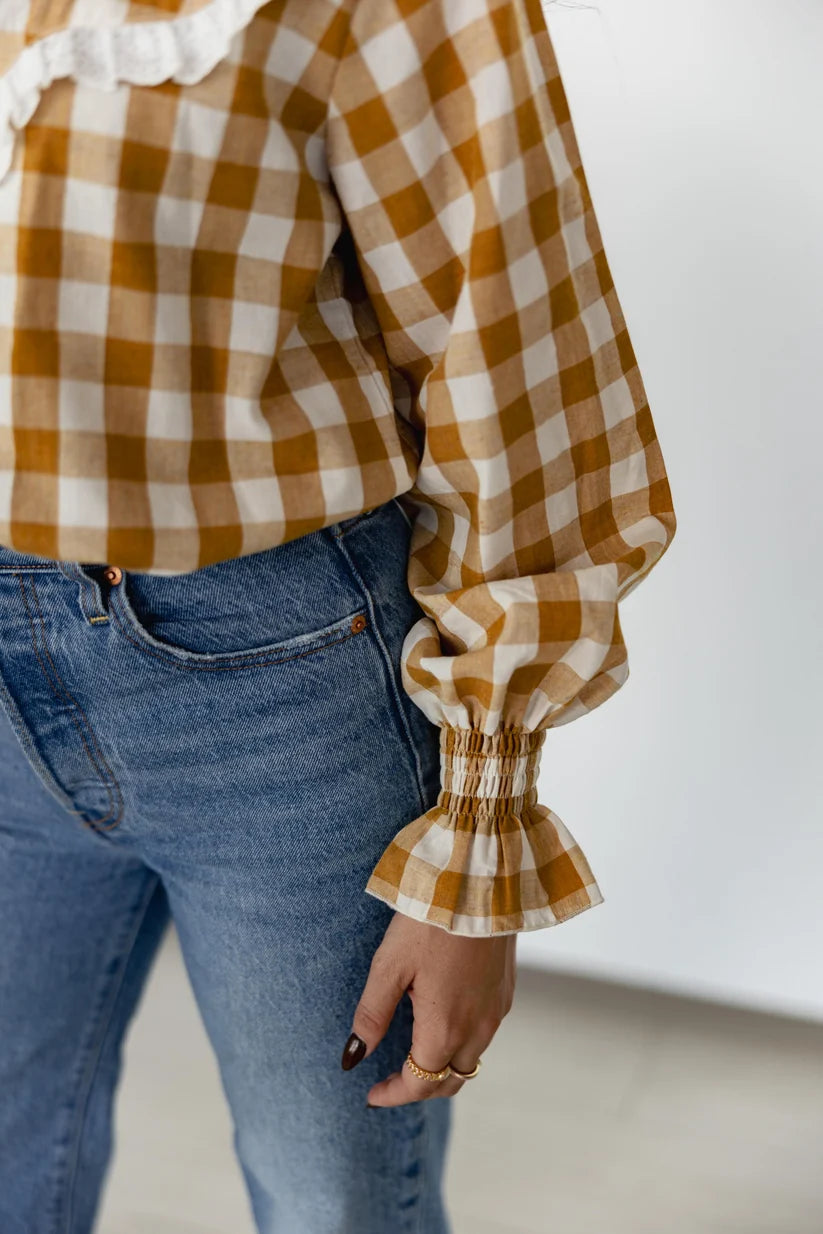 Ladies Gingham & Lace blouse-Western Culture Leather