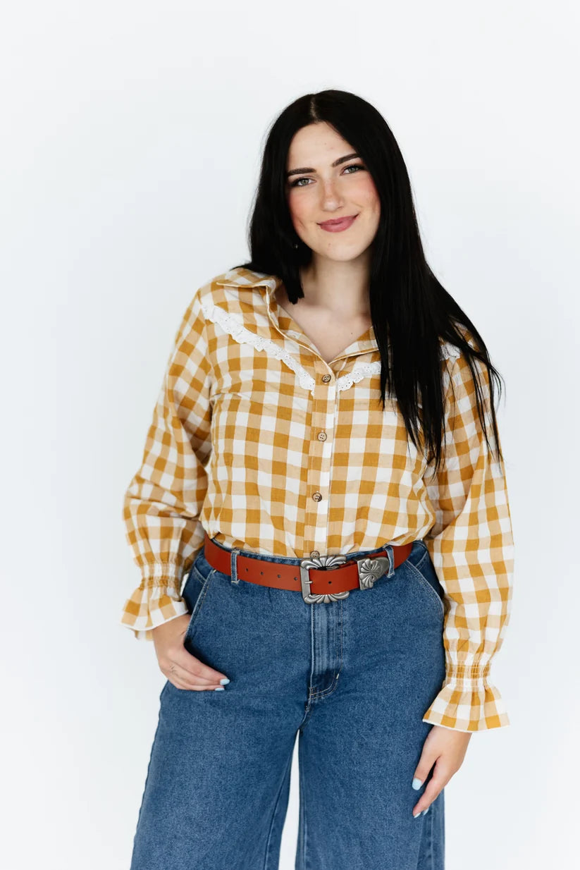 Ladies Gingham & Lace blouse-Western Culture Leather