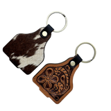 Tooled Leather Cattle Tag Keyring