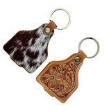 Tooled Leather Cattle Tag Keyring