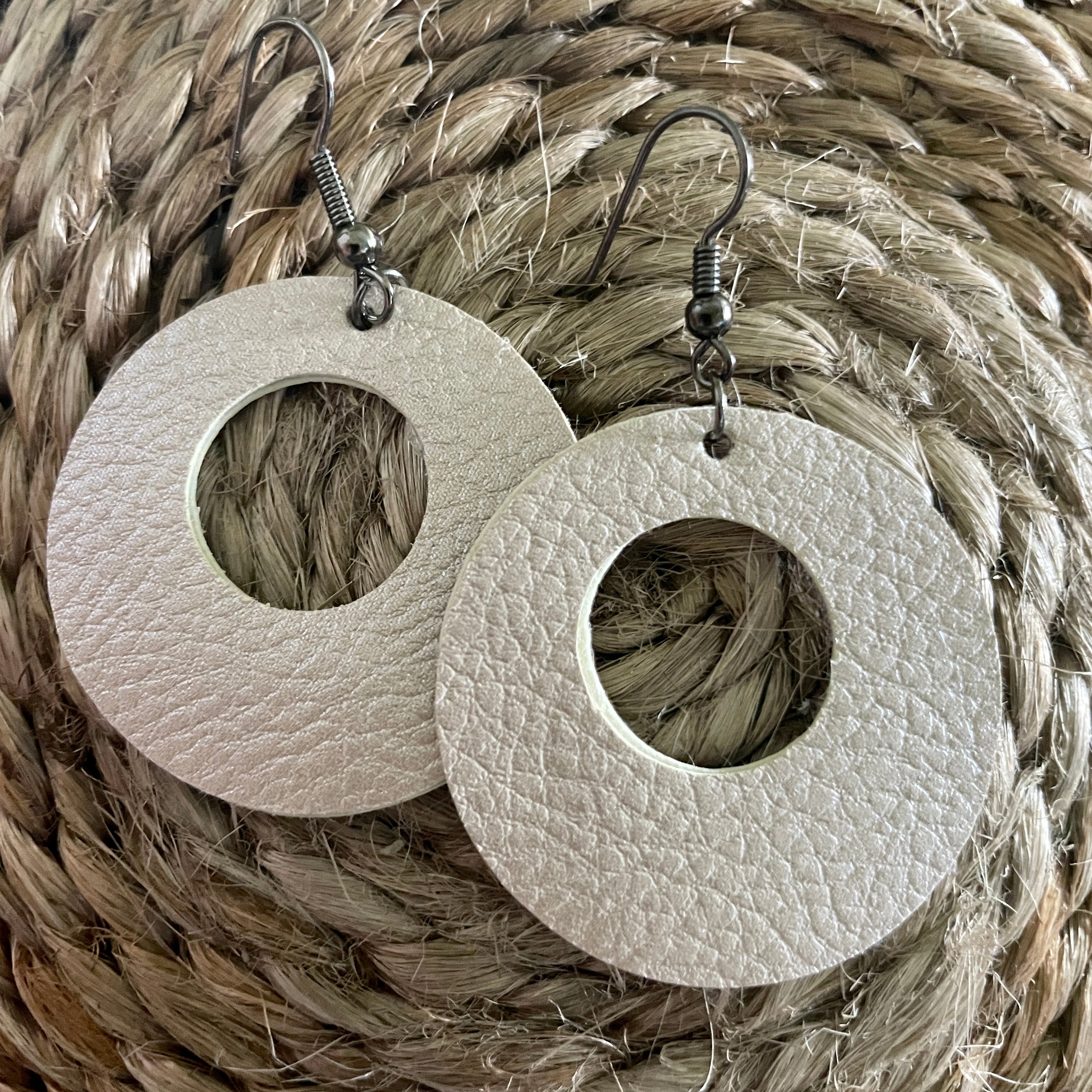 White pearl leatherette Earrings-Western Culture Leather