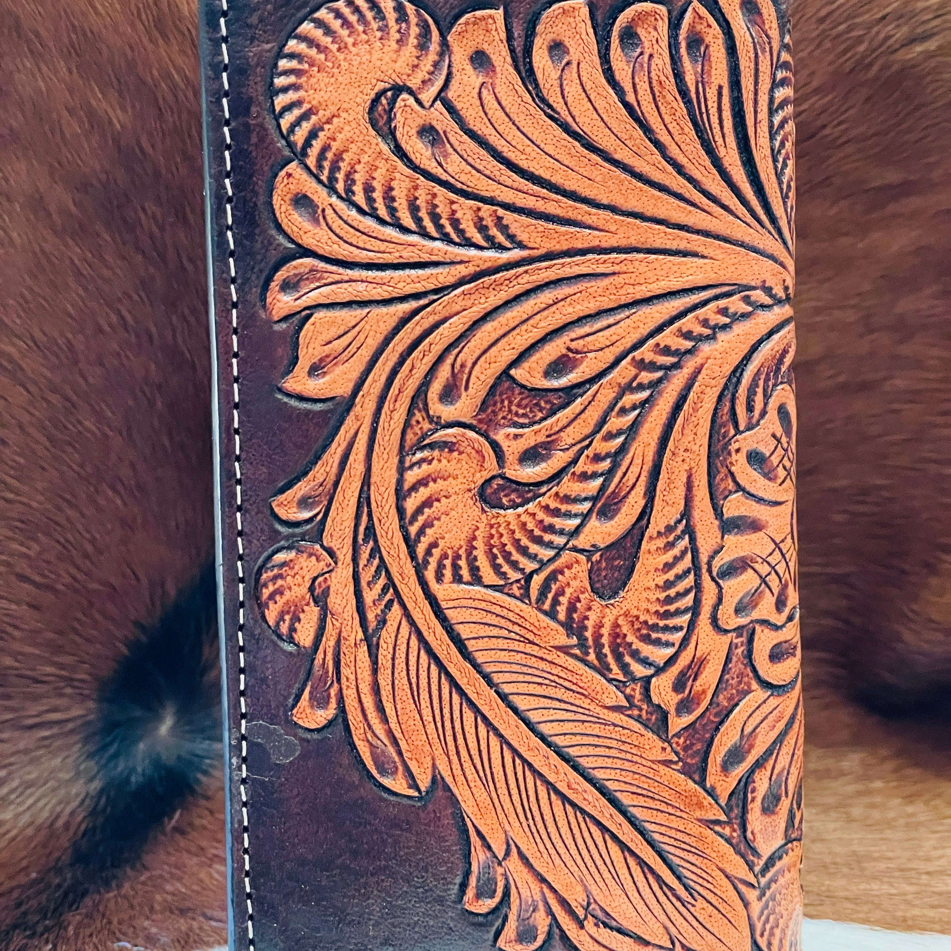 Leather Carved Roper Style Wallet-Western Culture Leather