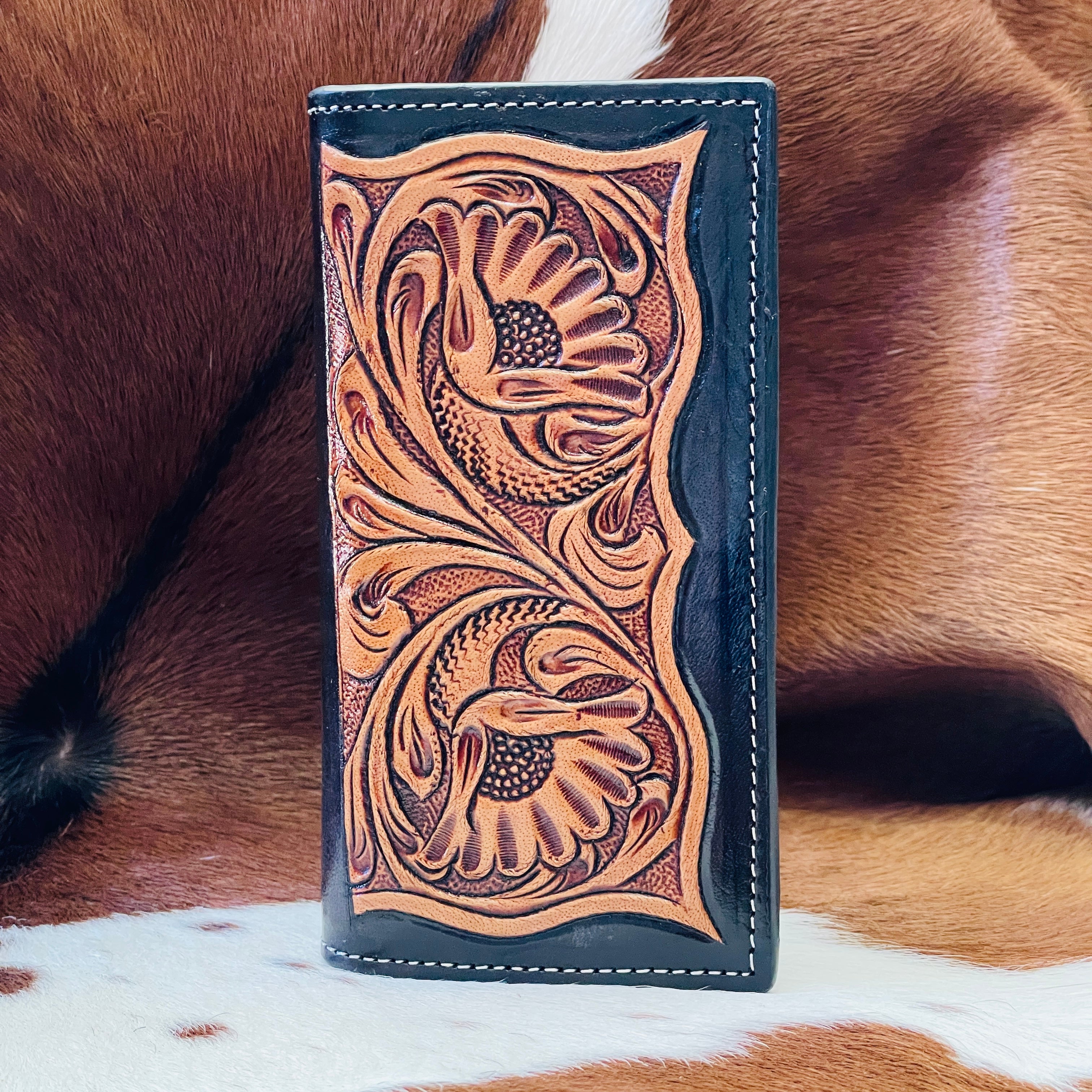 Leather Carved Roper Style Wallet-Western Culture Leather