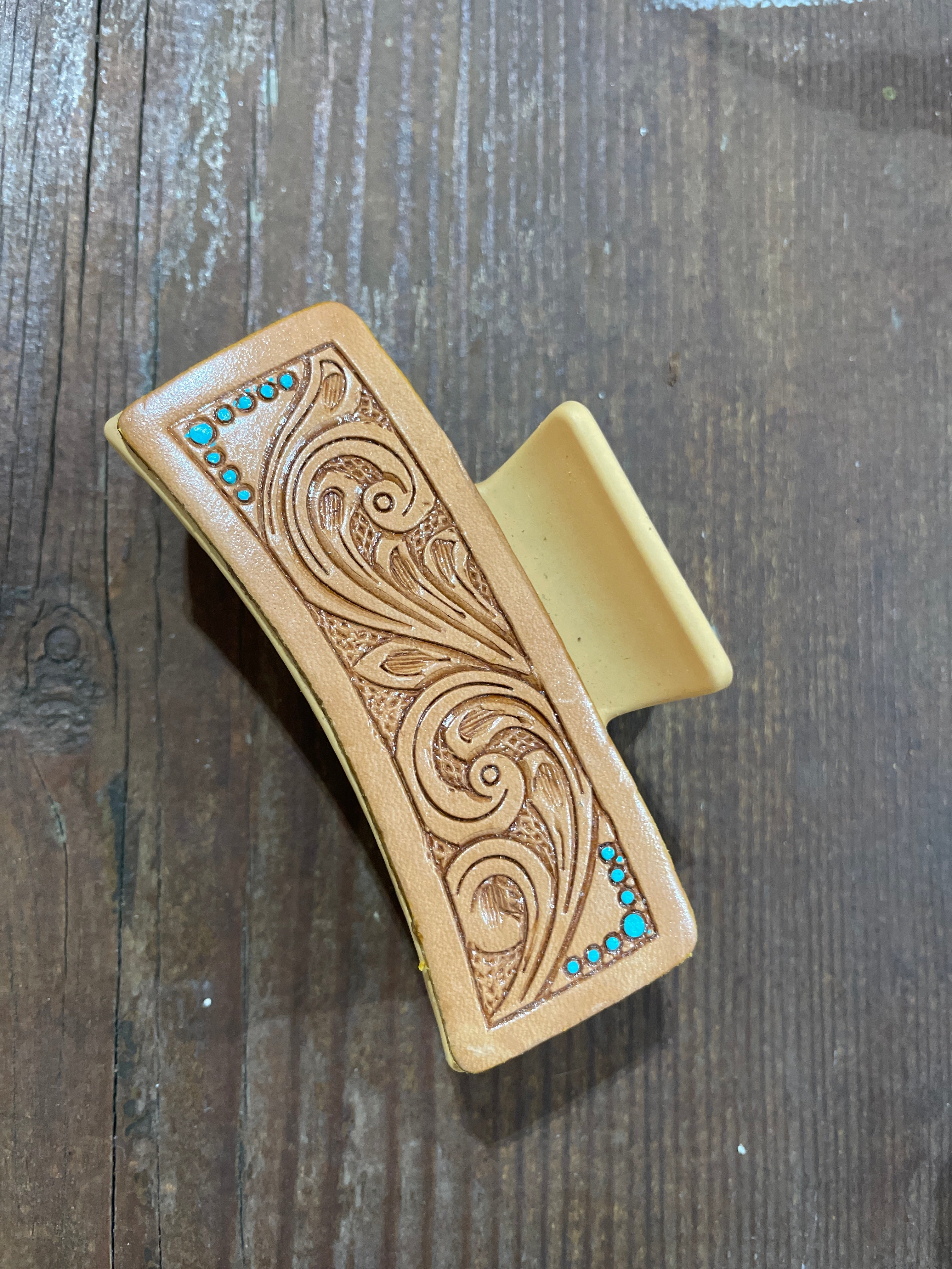 Leather Tooled Hair Clip-Western Culture Leather