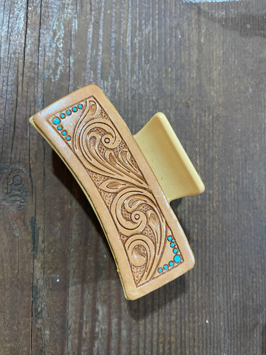 Leather Tooled Hair Clip-Western Culture Leather