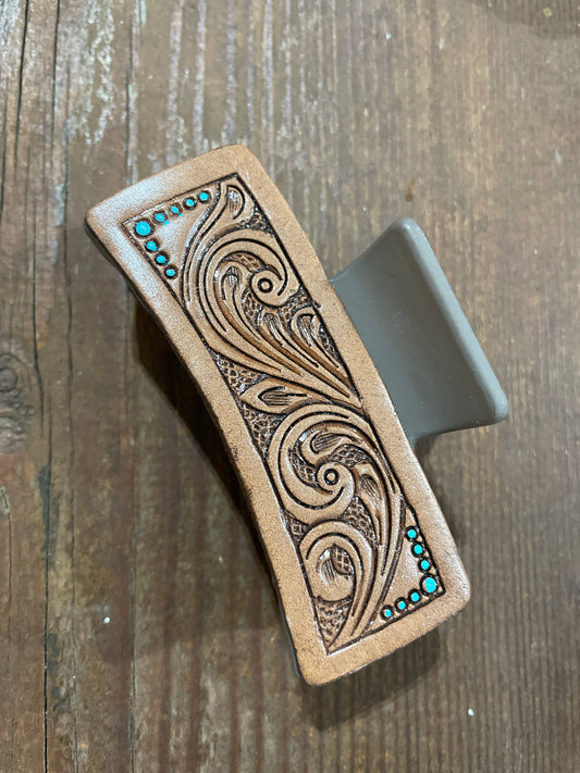 Leather Tooled Hair Clip-Western Culture Leather