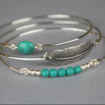 Silver Feather Turquoise Bangle-Western Culture Leather
