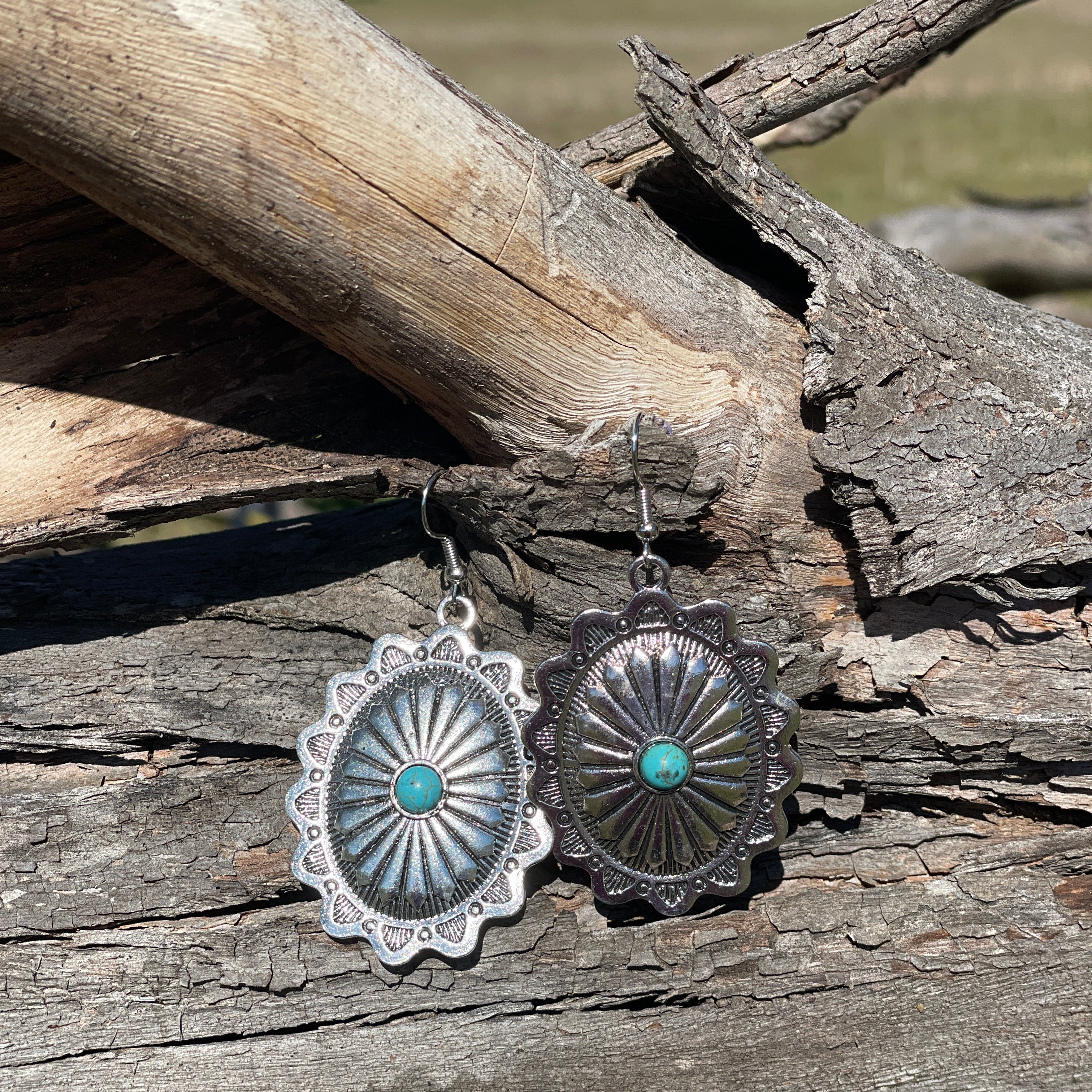 Silver Concho Earring-Western Culture Leather
