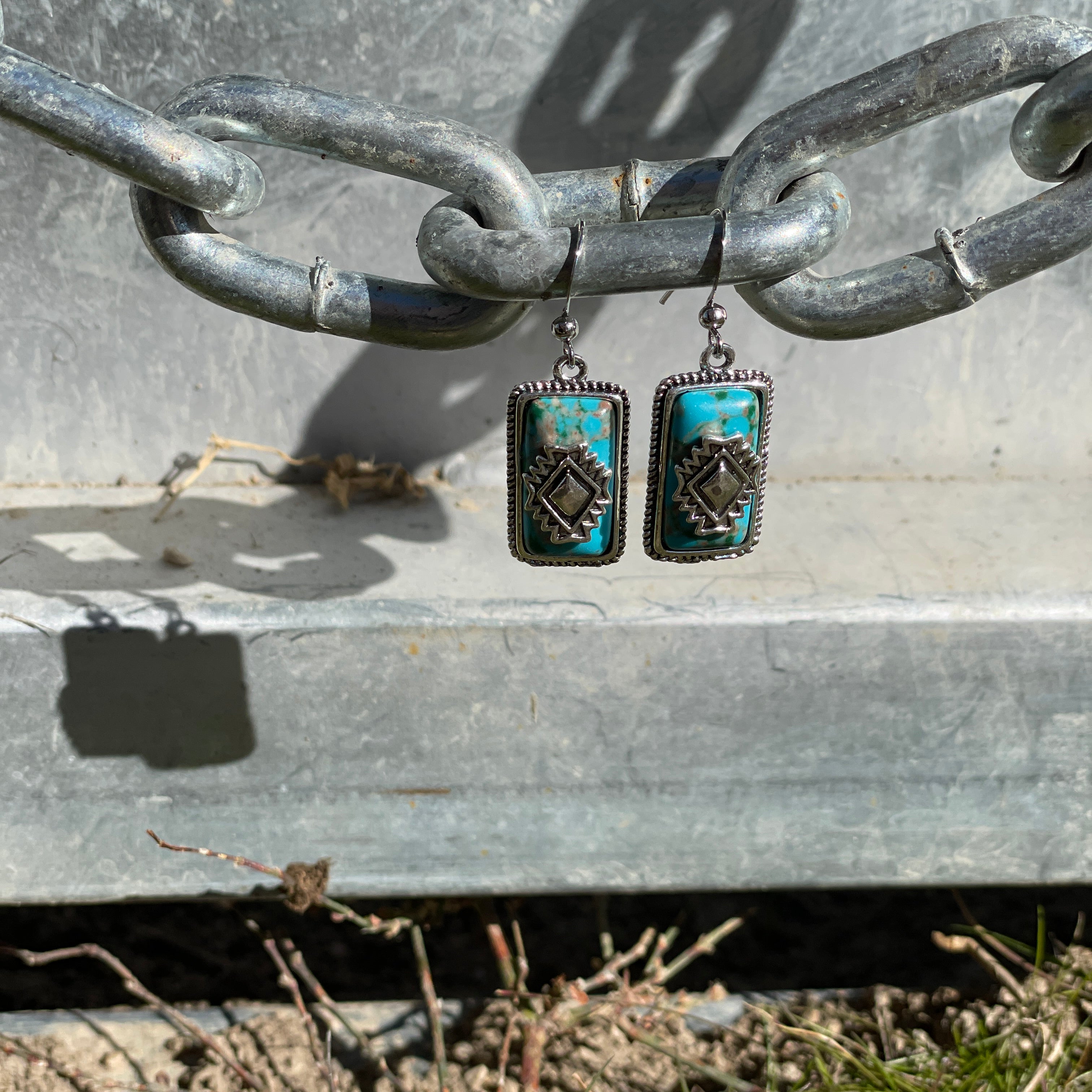 Aztec Turquoise Stone Earring-Western Culture Leather