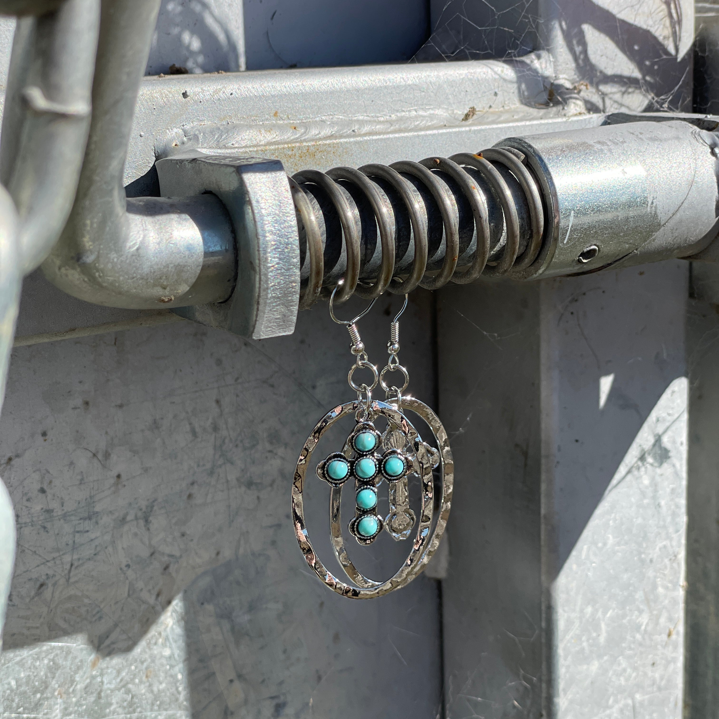 Turquoise Cross Hoop Earring-Western Culture Leather