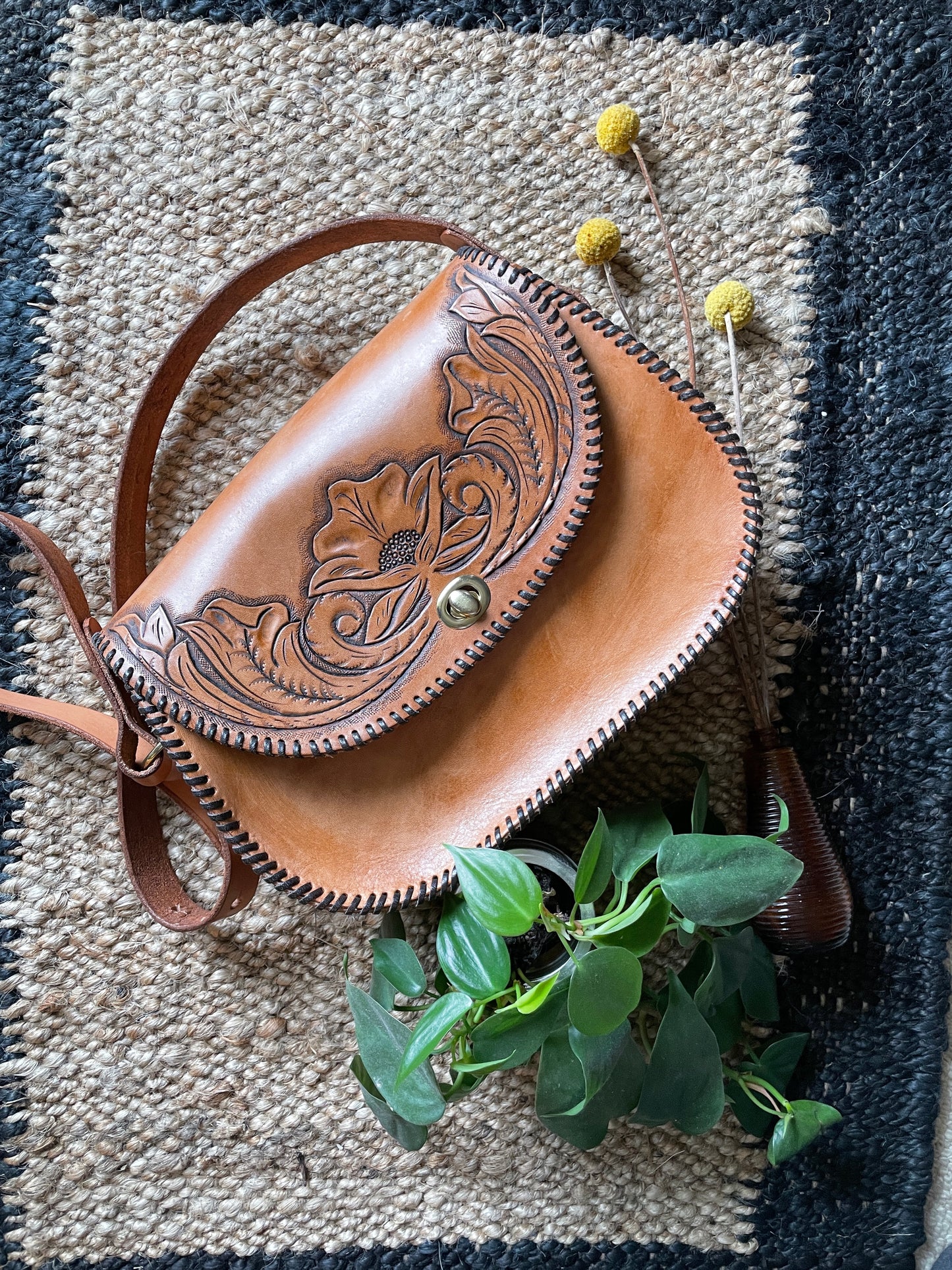 Vintage inspired Hand tooled leather hang bag-Western Culture Leather