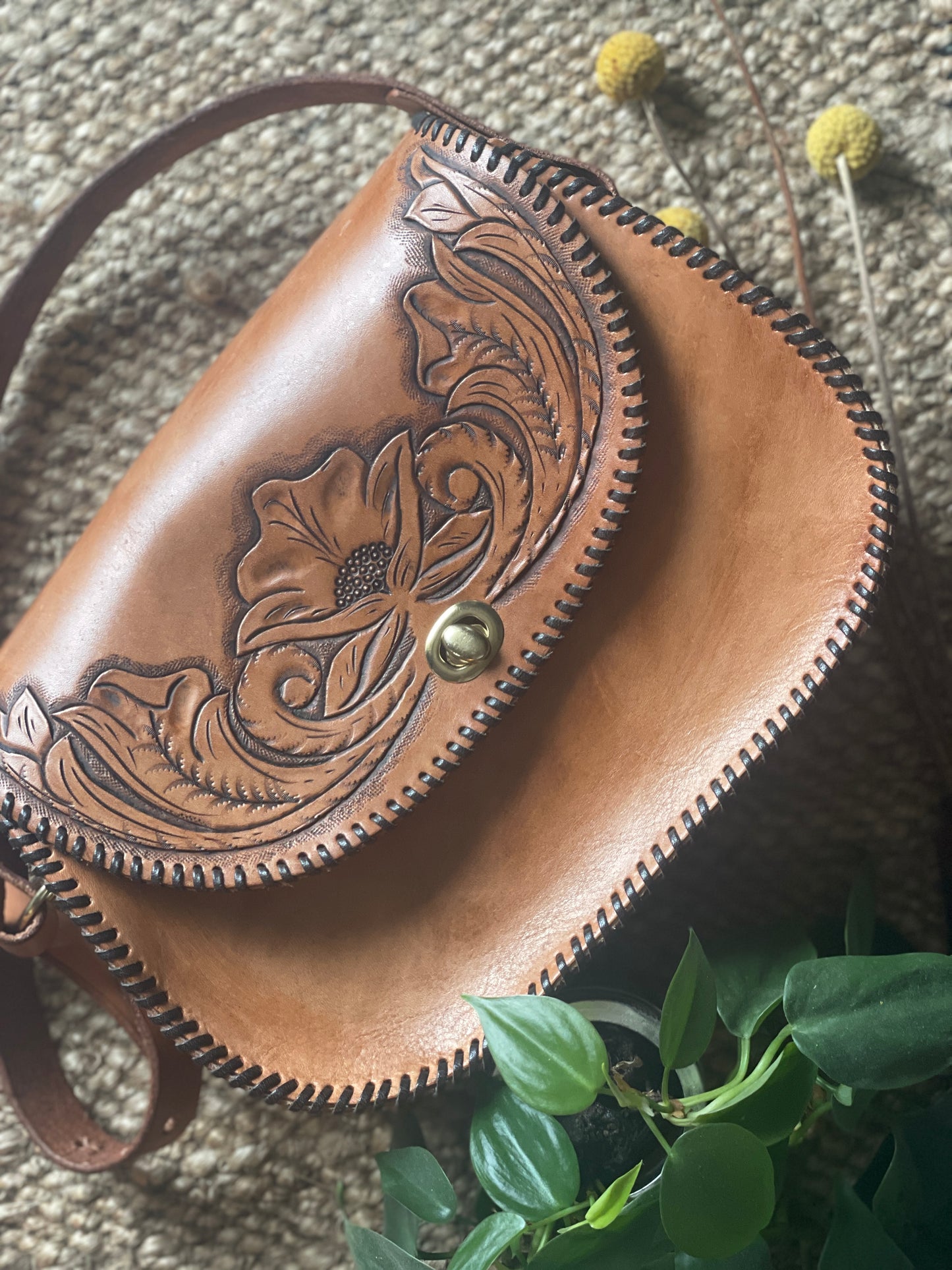 Vintage inspired Hand tooled leather hang bag-Western Culture Leather