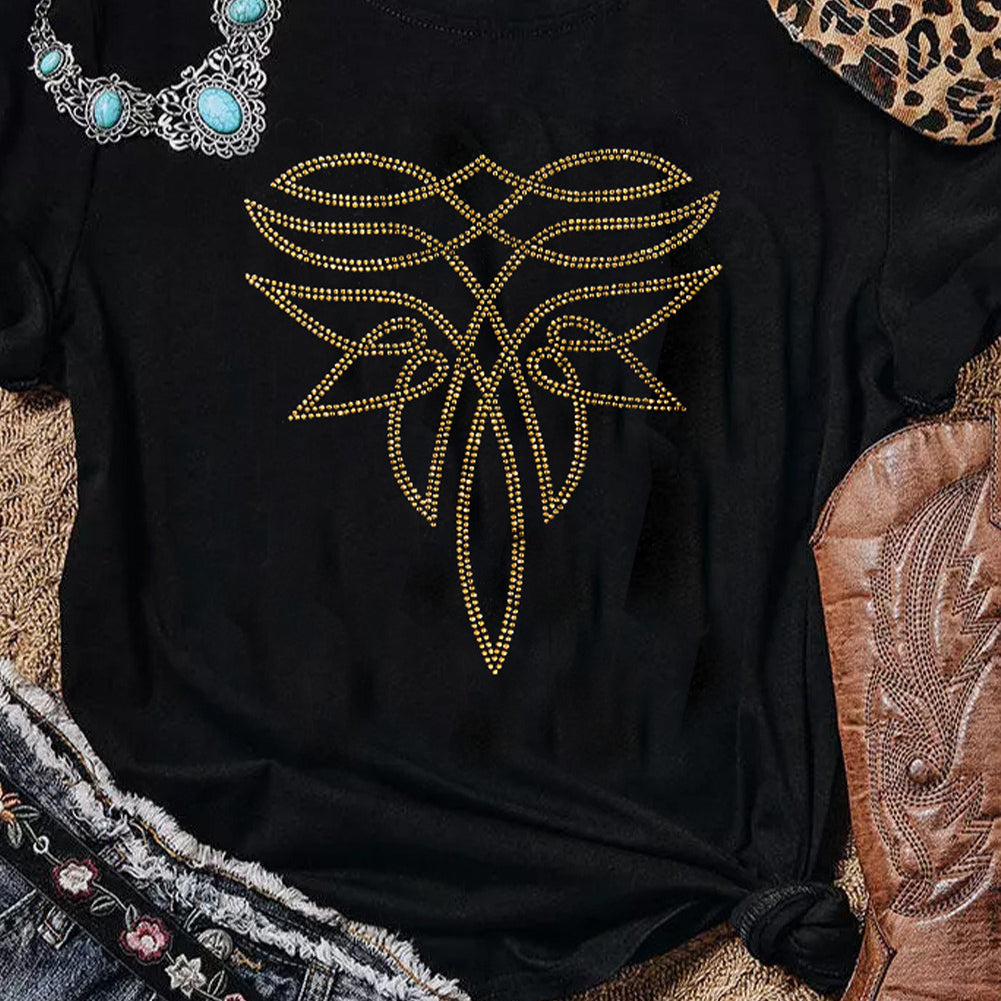Brown Rhinestone Boot Stitch Tee-Western Culture Leather