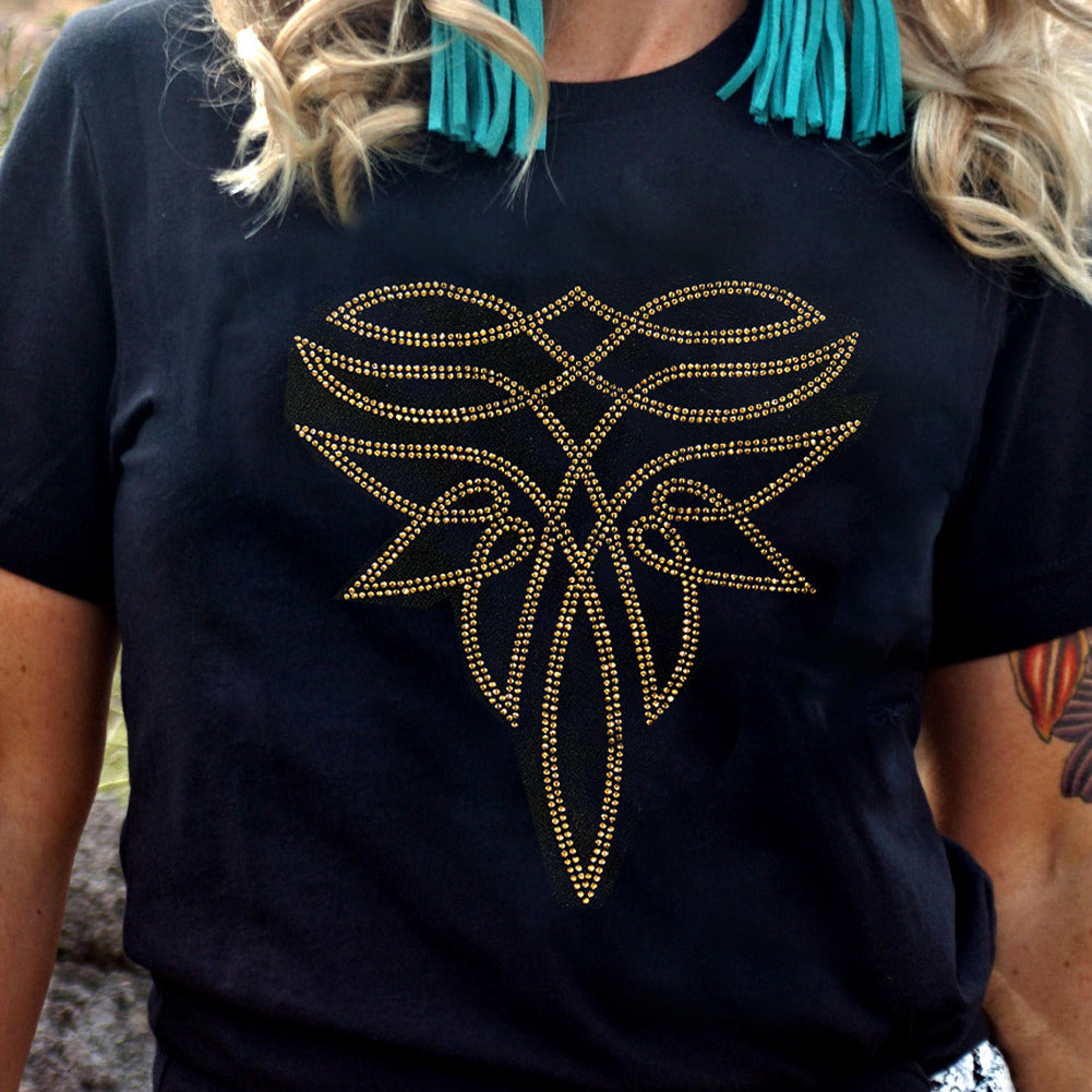 Brown Rhinestone Boot Stitch Tee-Western Culture Leather