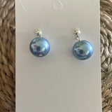 Blue pearl stud earrings-Western Culture Leather