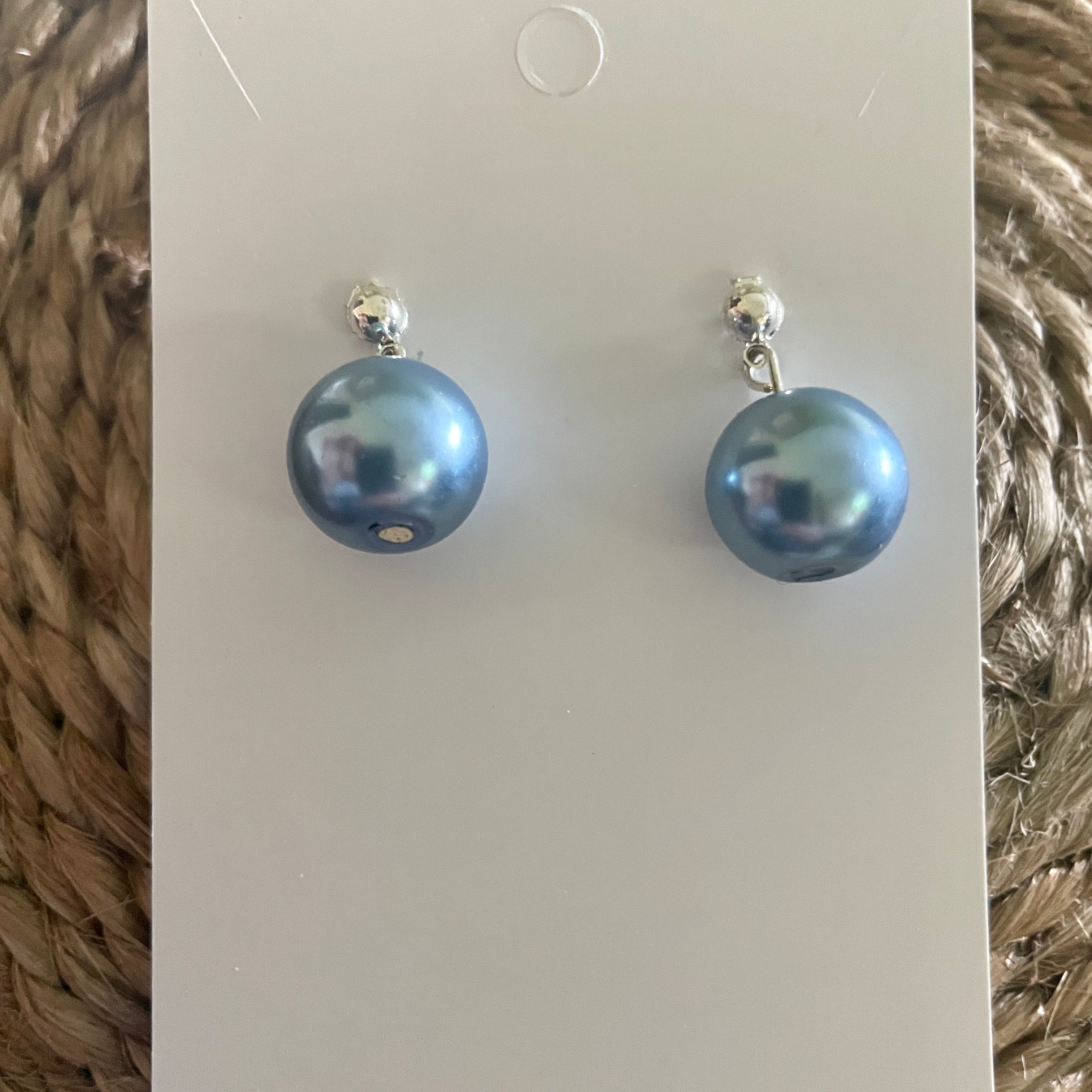 Blue pearl stud earrings-Western Culture Leather