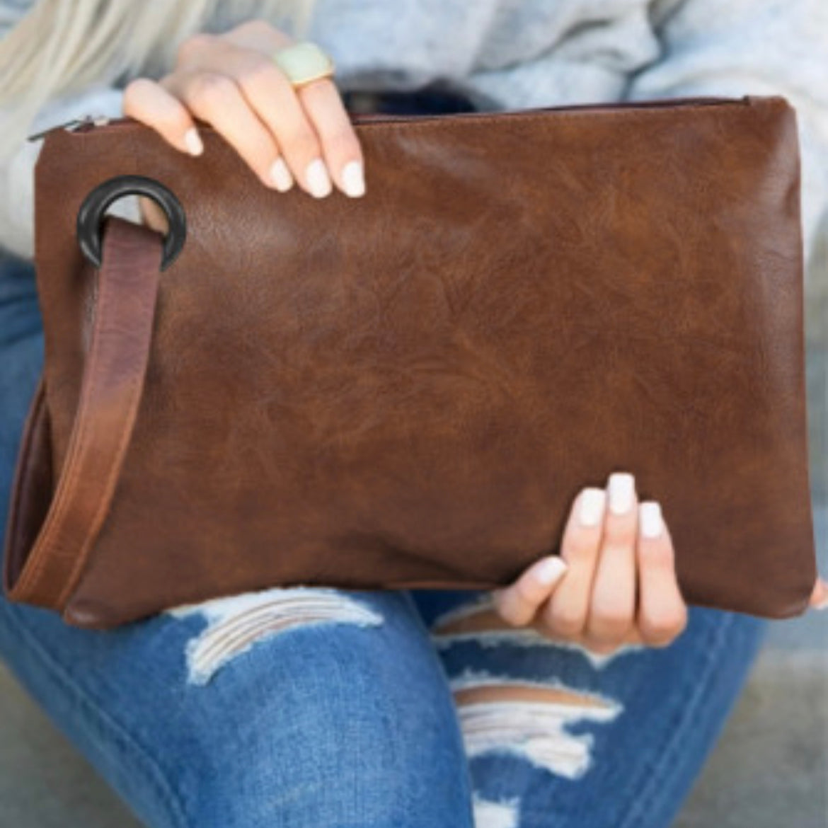 Vintage Brown Leather Look Oversized Clutch-Western Culture Leather