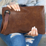Vintage Brown Leather Look Oversized Clutch-Western Culture Leather