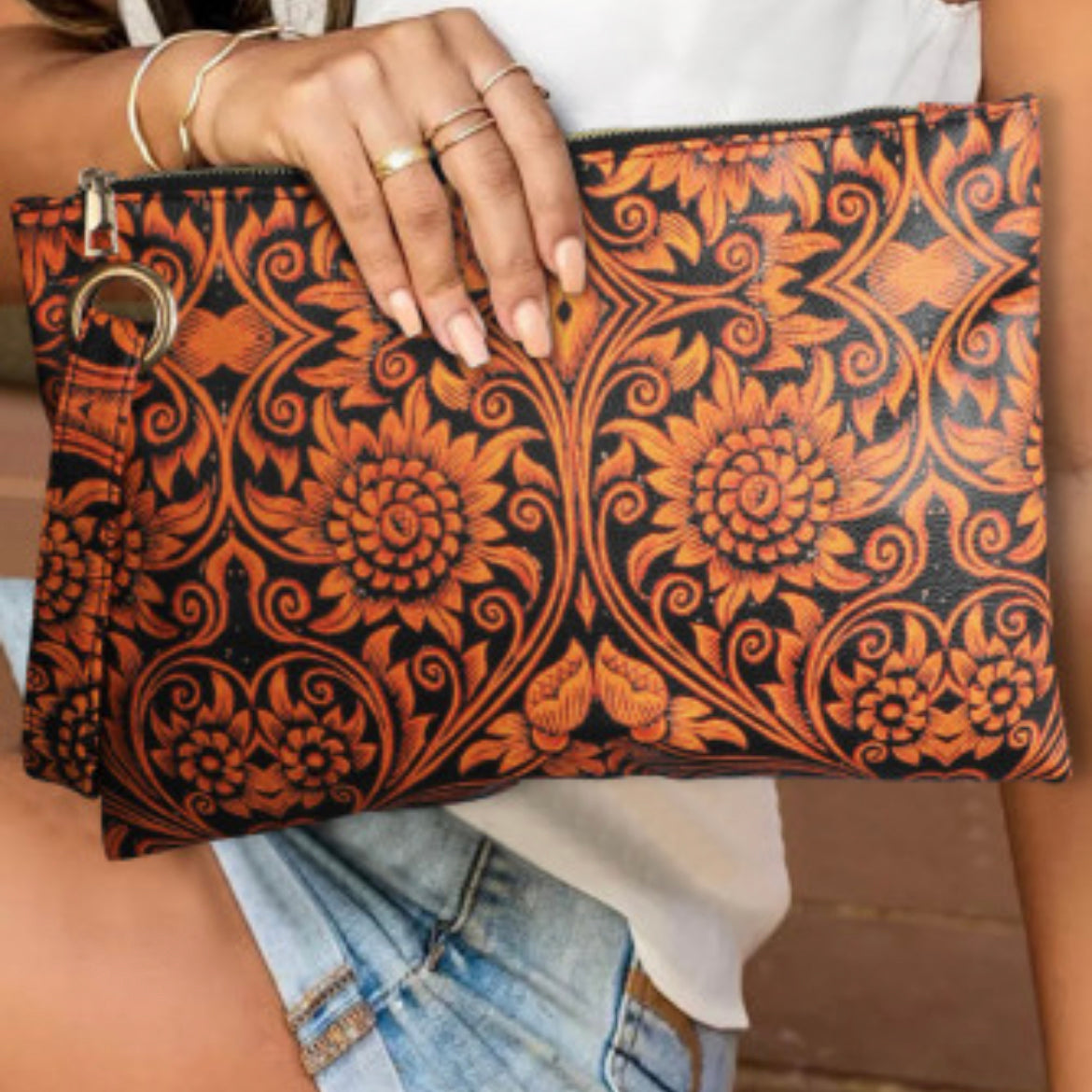 Vintage Floral Wristlet Clutch-Western Culture Leather