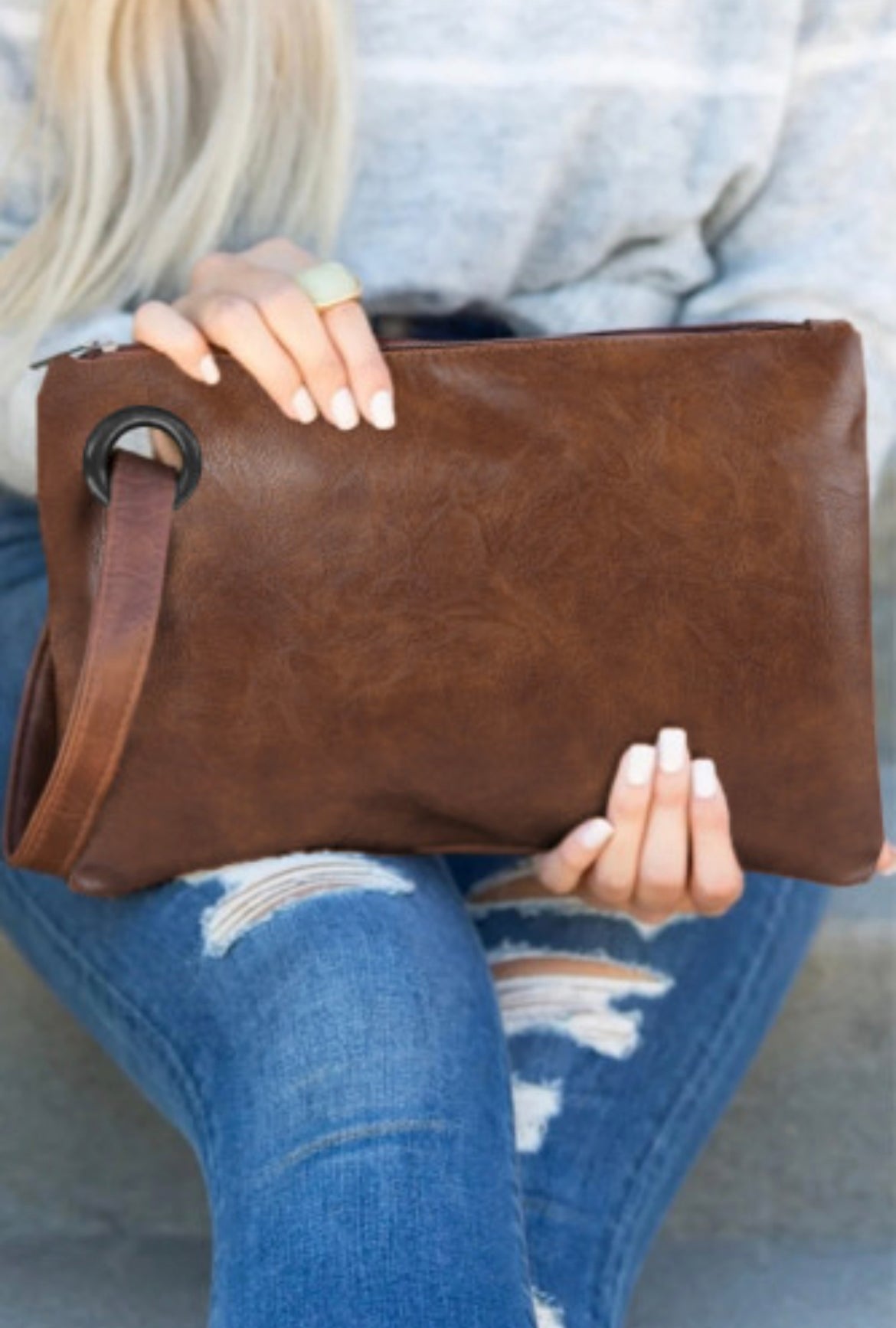 Vintage Brown Leather Look Oversized Clutch-Western Culture Leather