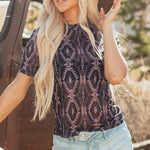 Brown Rhinestone Boot Stitch Tee-Western Culture Leather