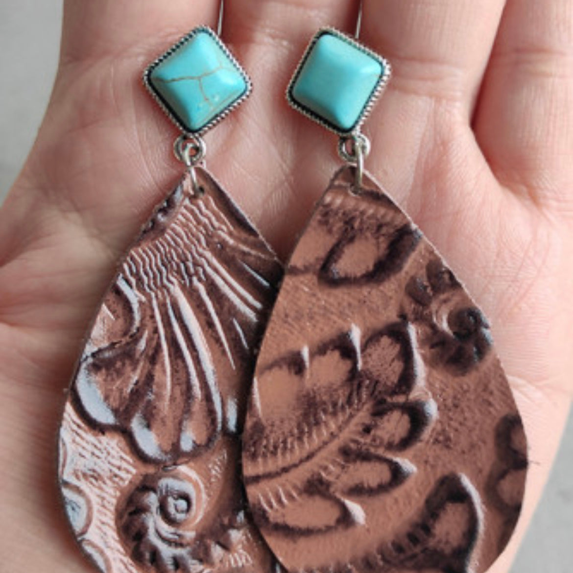 Turquoise Stud Teardrop Earring-Western Culture Leather