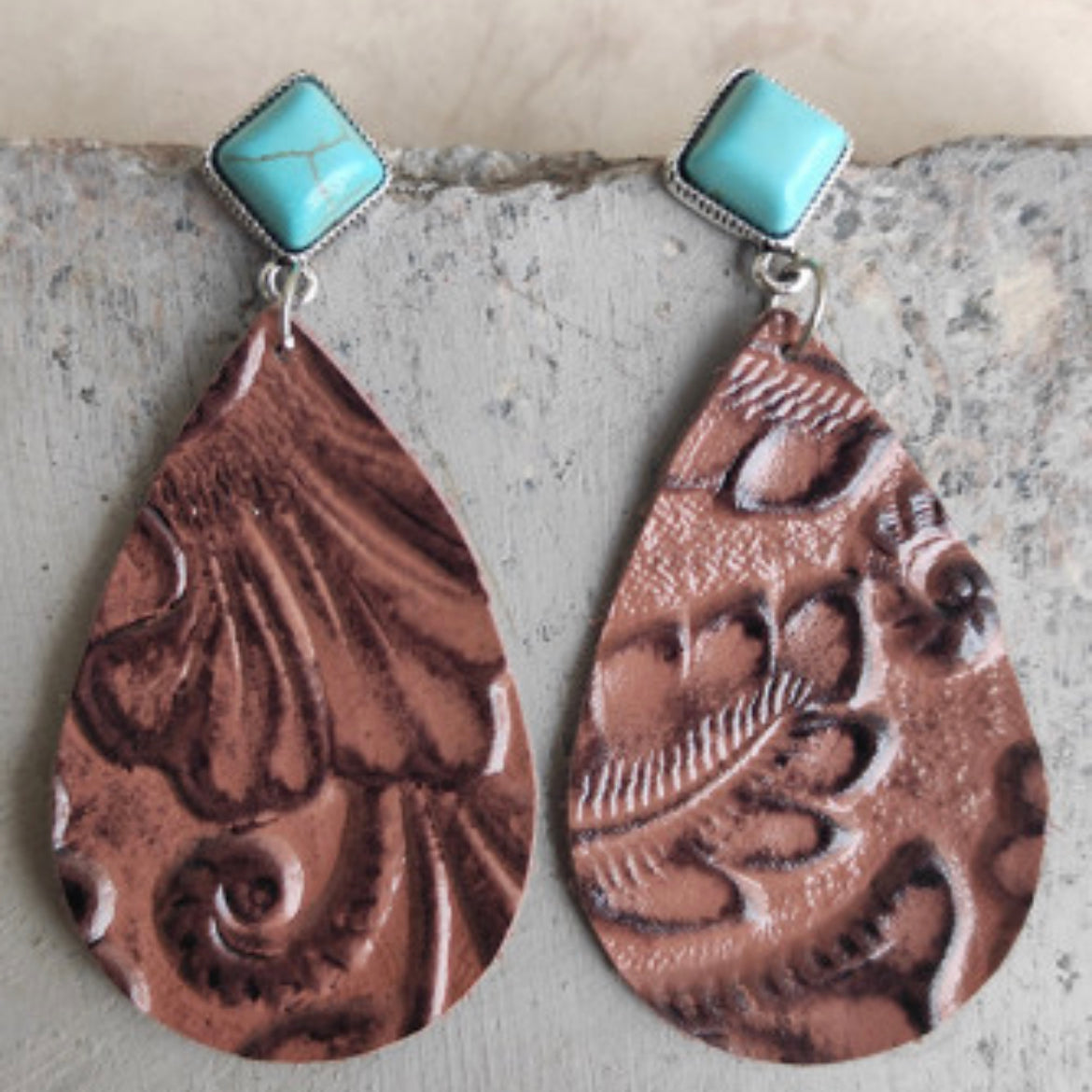 Turquoise Stud Teardrop Earring-Western Culture Leather