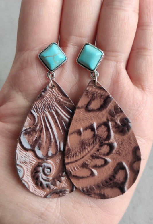 Turquoise Stud Teardrop Earring-Western Culture Leather