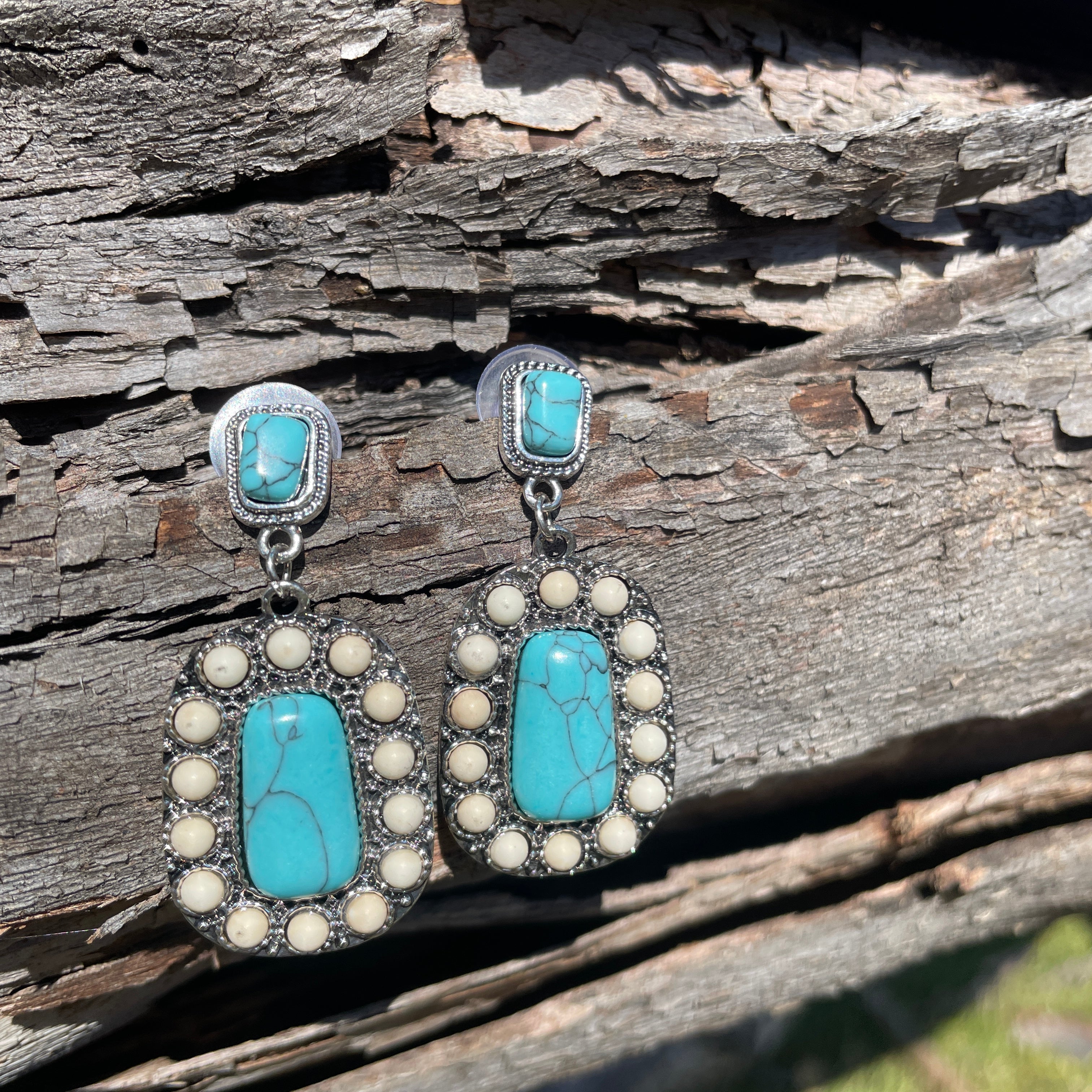 Turquoise and white howlite stone earring-Western Culture Leather